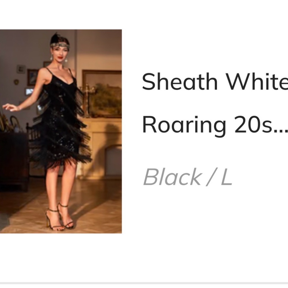 Roaring 20’s Flapper Black Sequin Fringe Dress with Accessories - Picture 3 of 3